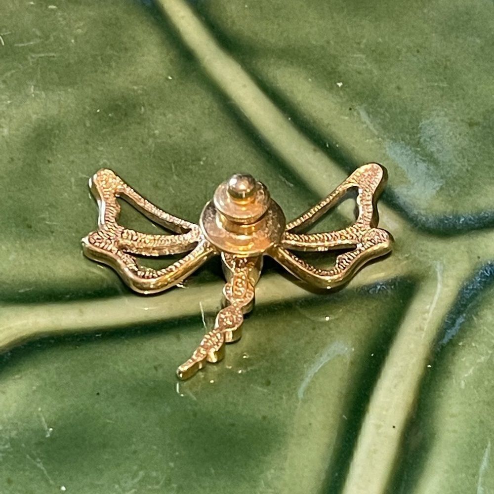 Vintage Gold Dragonfly Brooch Pin with Rhinestone - Picture 2 of 4
